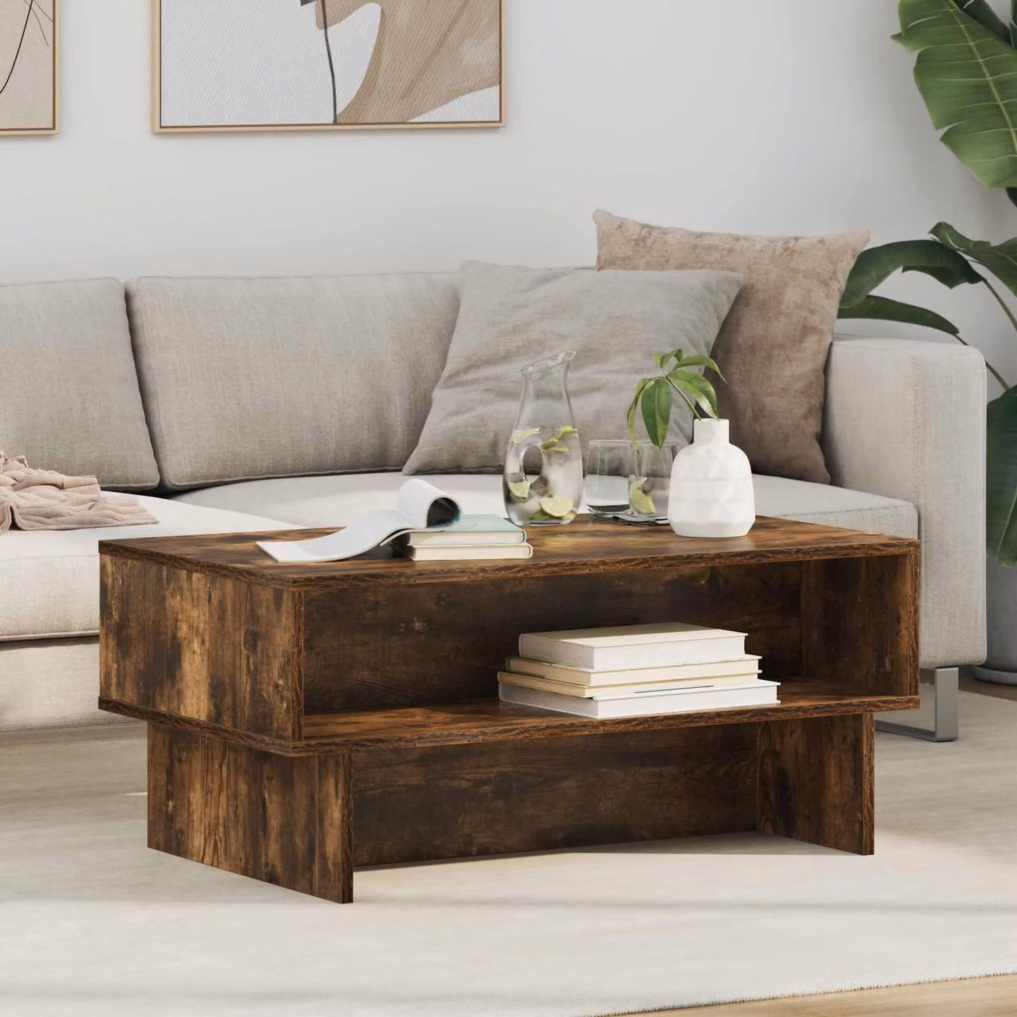 Maison Exclusive - Tavolino da caffè in legno impiallacciato effetto noce, dimensioni 80 x 46 x 35 cm