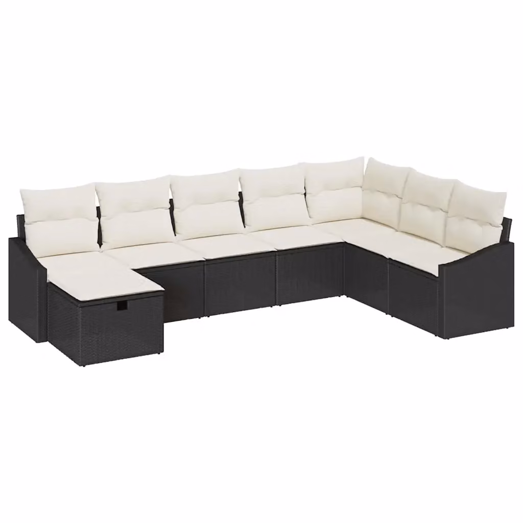 Set di divani da giardino vidaXL in rattan nero con cuscini e struttura in acciaio, 9 pezzi – 2