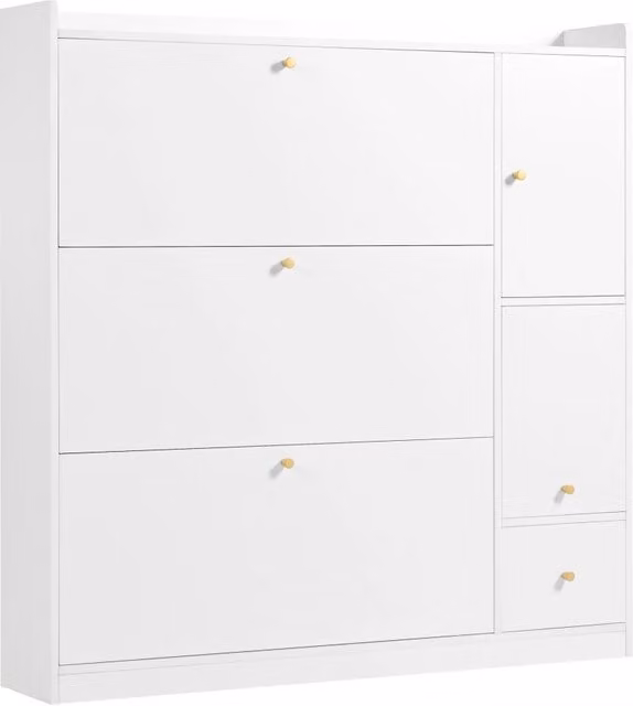 Mobiletto con 3 Cassetti Ribaltabili, Scarpiera bianca con Panca Ribaltabile e Organizer da Ingresso 119x24x122 cm