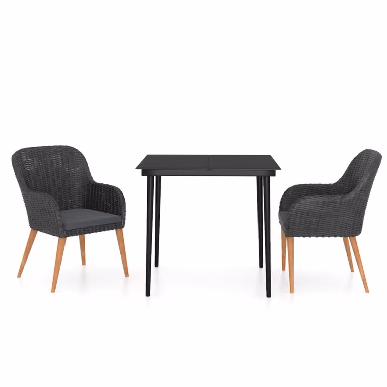 Set da Pranzo da Giardino 3 pz con Cuscini Nero