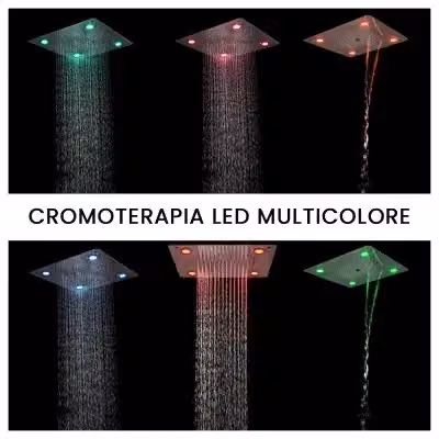 Soffione doccia ad incasso quadrato INBAGNO in acciaio inox cromato con 3 getti e luci LED multicolore L: 50 cm x P: 50 cm – 2