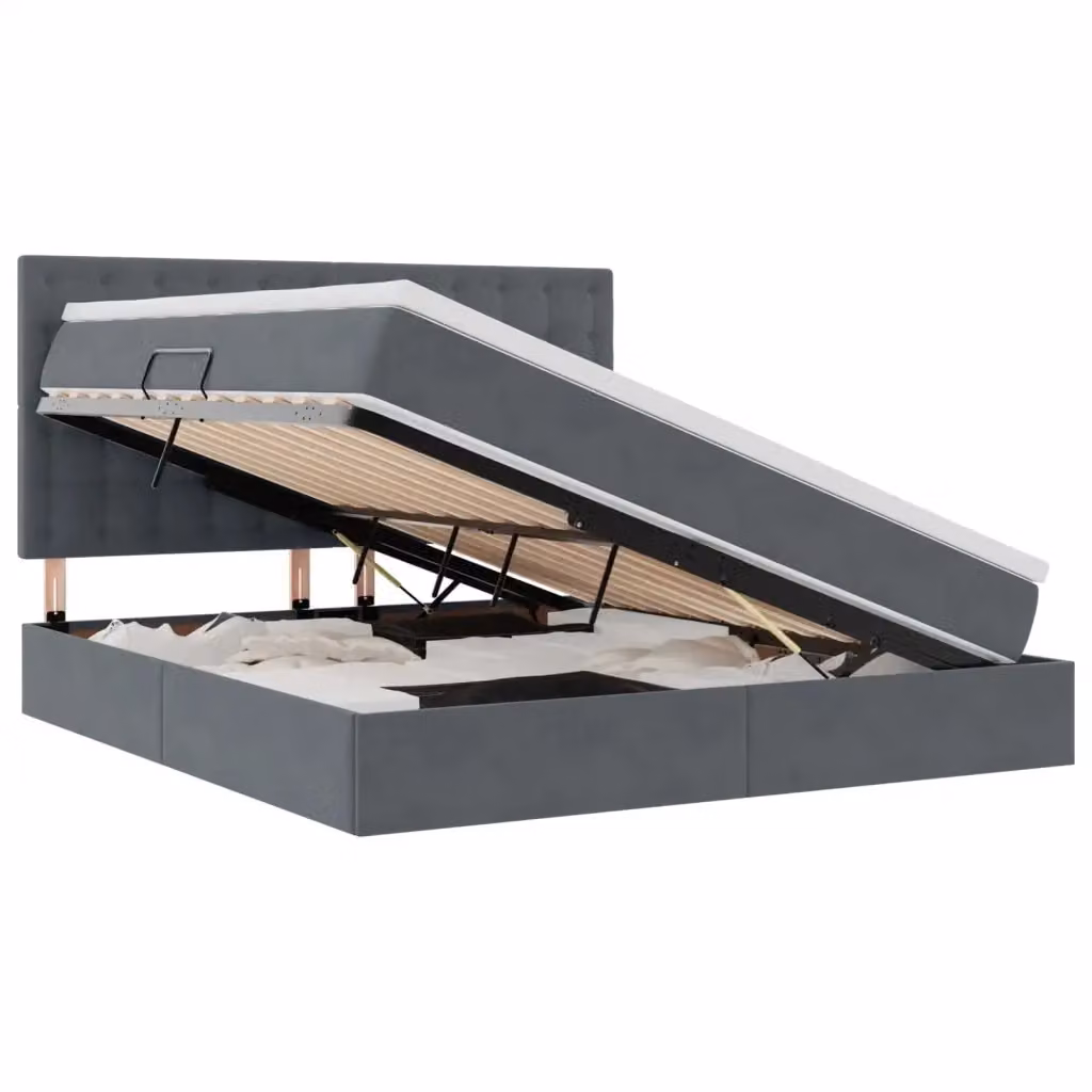 Letto con contenitore e illuminazione LED vidaXL in velluto grigio, L/P/H: 180 x 200 x 128 cm – 2