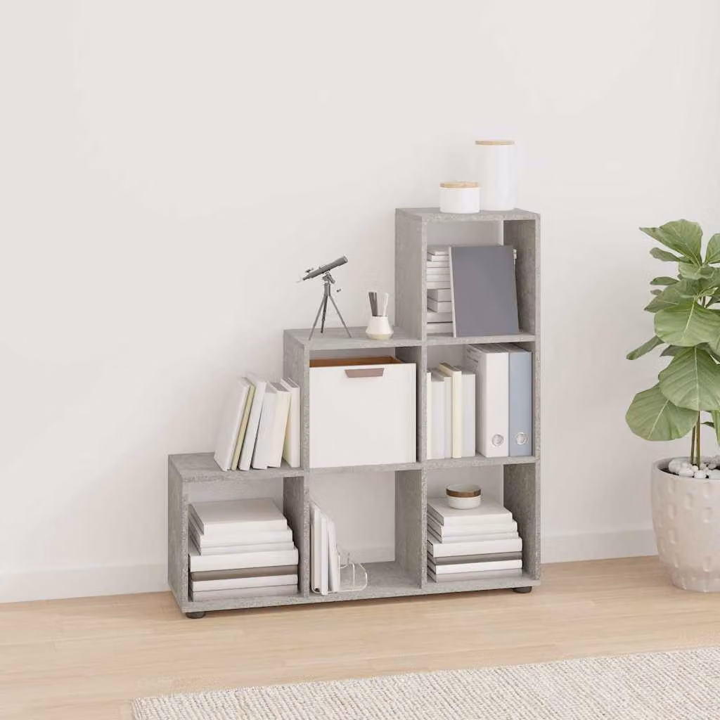 Libreria a scala vidaXL in legno multistrato e MDF, colore grigio cemento, design moderno, Altezza: 107 cm
