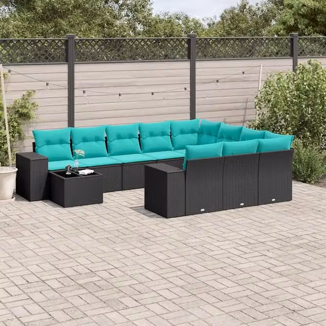 Set Divani da Giardino 11 pz con Cuscini Nero in Polyrattan 3223126