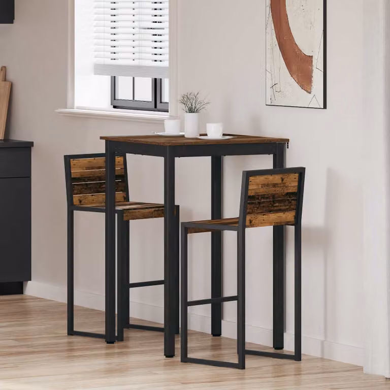 vidaXL Tavolo Bar Moderno Quadrato in Legno e Metallo, Colore Nero e Marrone, L/P/H: 70 x 70 x 105 cm
