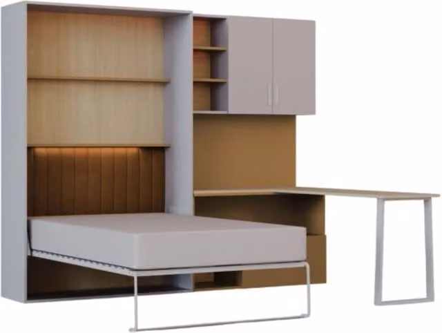 Cameretta Completa Arreditaly con Letto a Scomparsa, Armadio, Cassettiera e Scrivania in MDF, Colore Giallo e Bianco, L/P/H: 133 x 208.5 x 45-216 cm