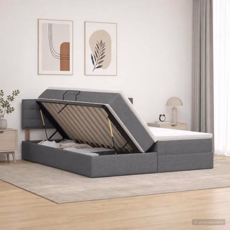 Letto con contenitore moderno vidaXL in pelle sintetica e tessuto, L/P/H: 180 x 200 x 88 cm, Grigio
