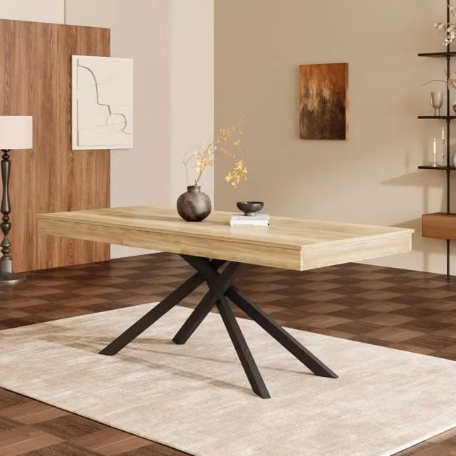 Tavolo da pranzo allungabile Mivray moderno in MDF marrone con gambe a X L: 140-180 cm, P: 80 cm, H: 75 cm – 1