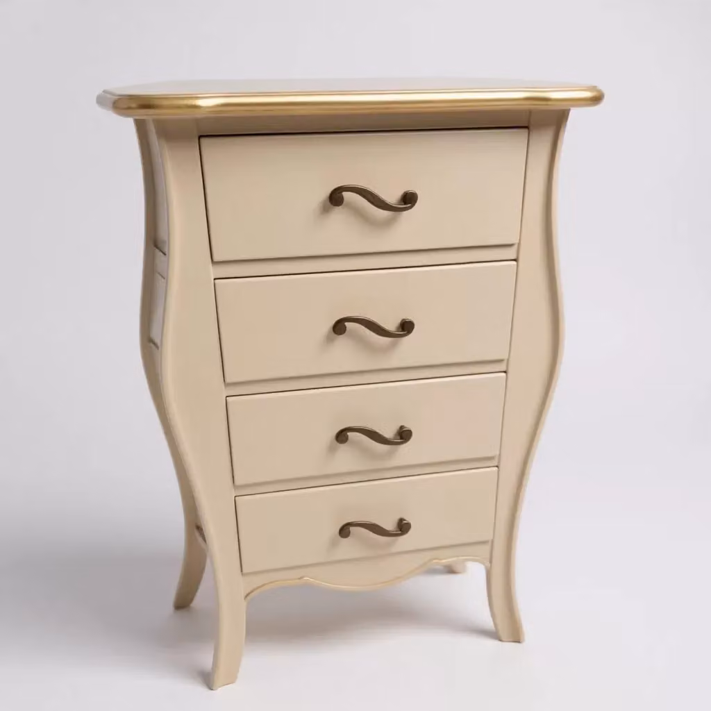 Cassettiera in legno shabby chic Mobili 2G con 4 cassetti colore avorio e dettagli oro L: 62 cm, P: 42 cm, H: 105 cm – 1