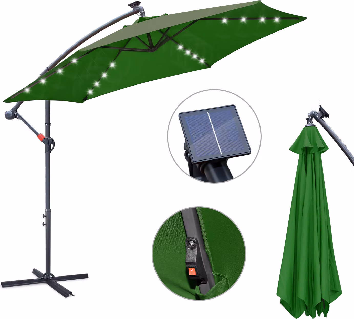 Jopassy ombrellone con illuminazione a LED ombrellone a sbalzo 300 cm ombrellone da giardino padiglione - verde