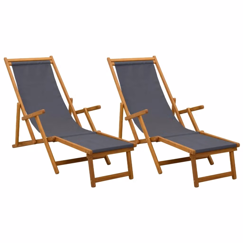 Set di 2 lettini prendisole pieghevoli vidaXL in legno di acacia con poggiatesta regolabile e tessuto resistente ai raggi UV, colore grigio – 2