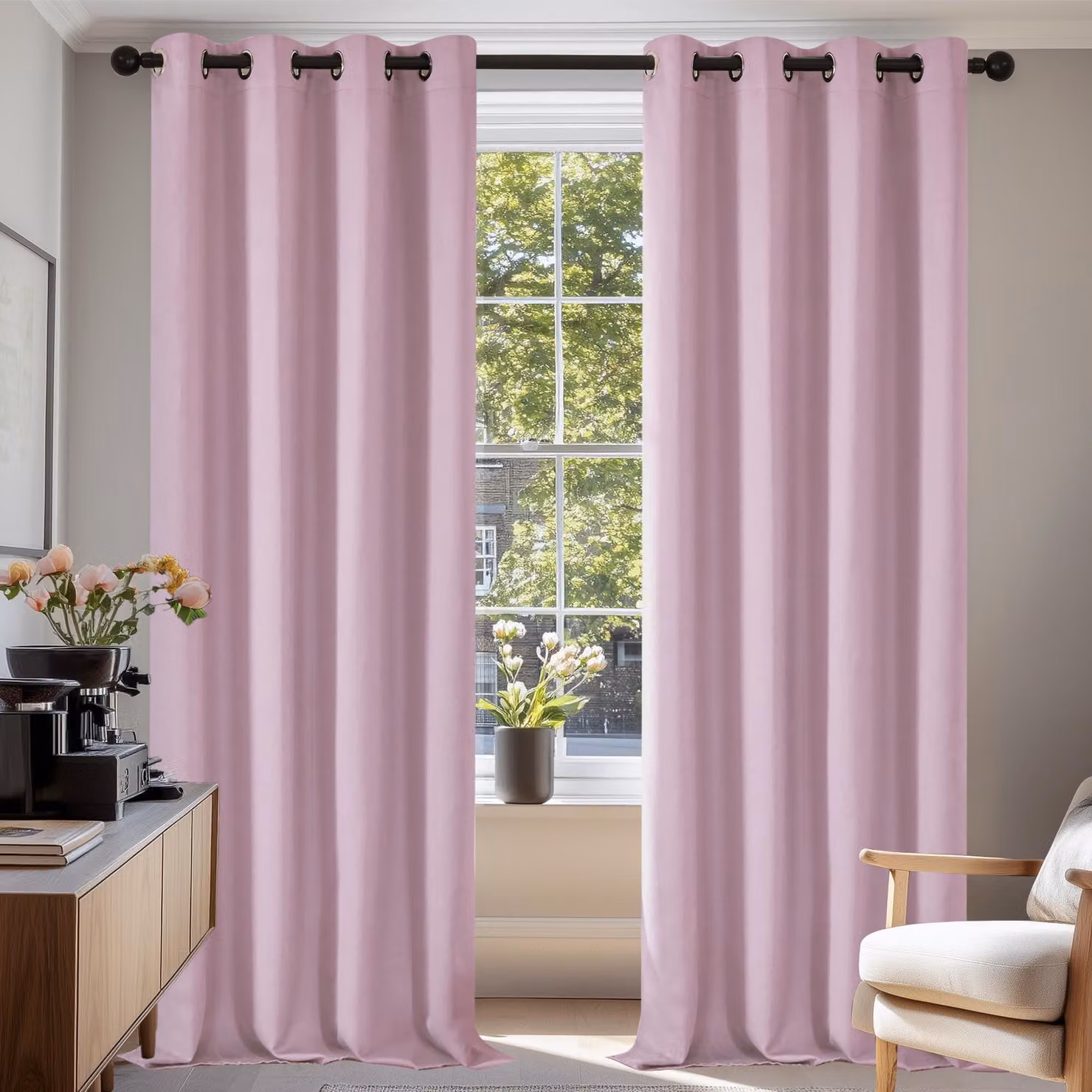 Tende oscuranti, isolanti termicamente, resistenti al freddo, design moderno con passanti, 140 x 220 cm, rosa chiaro, confezione da 2