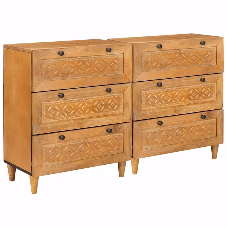 Set di 2 credenze vidaXL in legno massello di mango marrone L: 120 cm, P: 33 cm, H: 75 cm