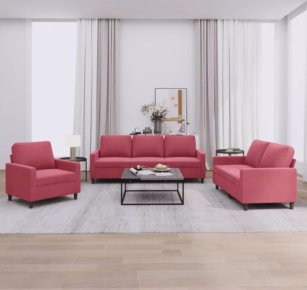 Maison Exclusive - Set divano a 3 pezzi con cuscini in velluto bordeaux
