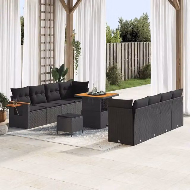 Set Divano da Giardino 11 pz 11-Numero di posti Nero 3363144