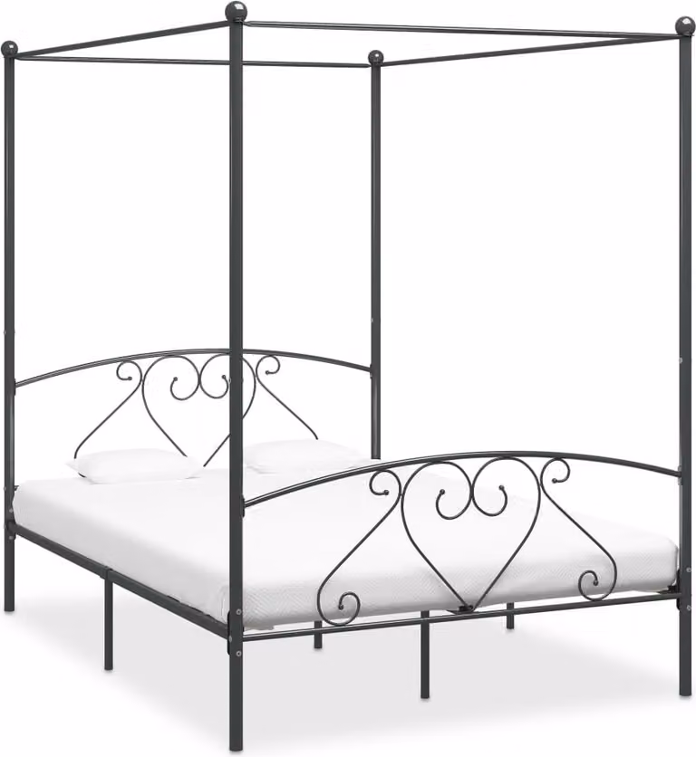 The Living Store Struttura letto a baldacchino in metallo grigio 160 x 200 cm