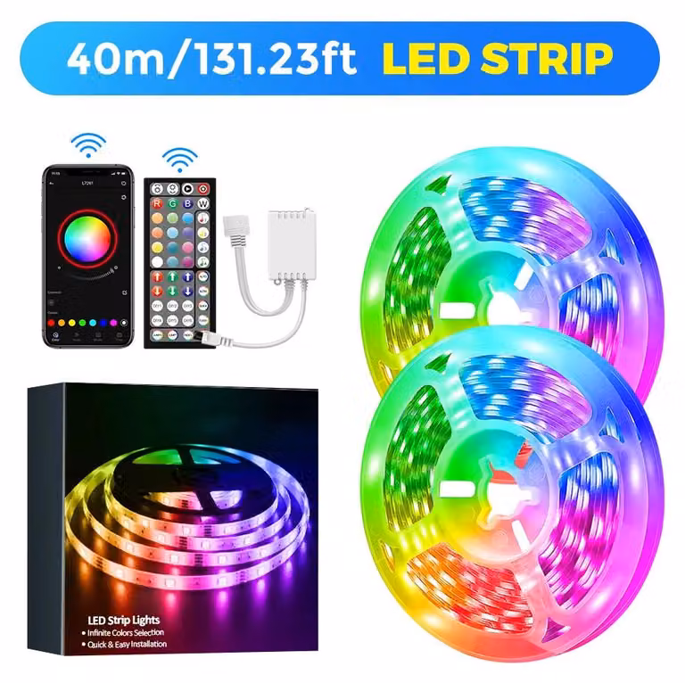 Strisce LED RGB, controllo tramite app, sincronizzazione con la musica, 40 metri