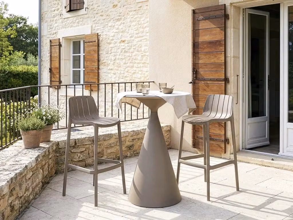 Tavolo da giardino rotondo Habitat beige moderno con diametro: 80 cm e altezza: 112 cm – 2