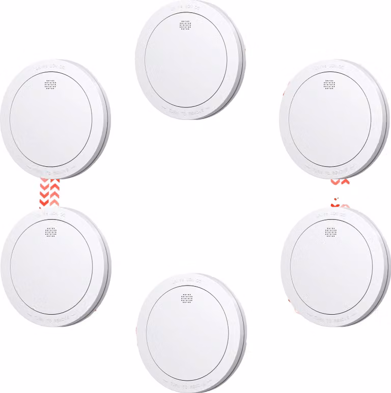 Rilevatore di fumo wireless, durata della batteria di 10 anni, fino a 30 dispositivi collegati in rete, 6 PEZZI