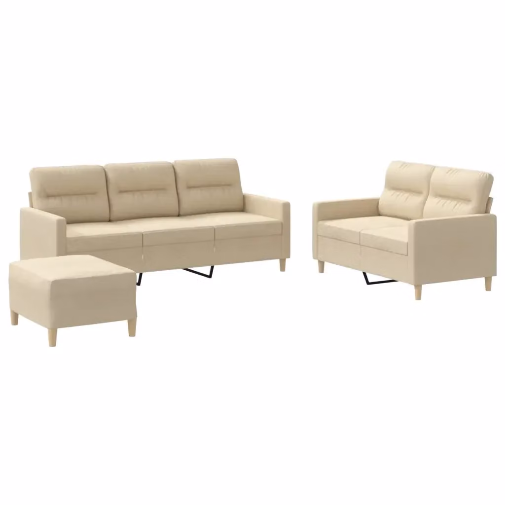 vidaXL Set di Divani Moderno in Tessuto Beige con Cuscini e Pouf – 2