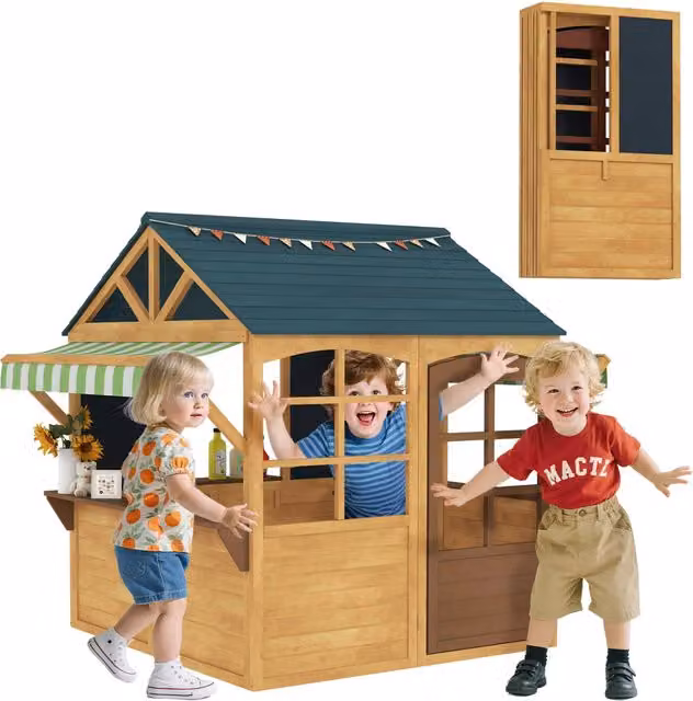 Casetta Bambini con Finestre e Lavagne ¨C Minimal ¨C Legno Abete 173x117x144 Marrone Blu