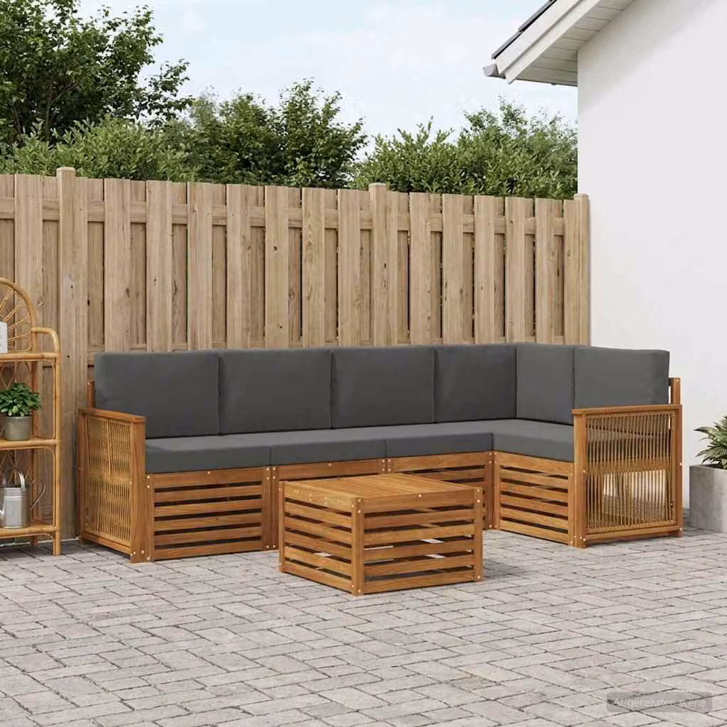 vidaXL Set di divani da esterno a L composto da 6 pezzi con tavolino, in legno di acacia e tessuto beige e antracite