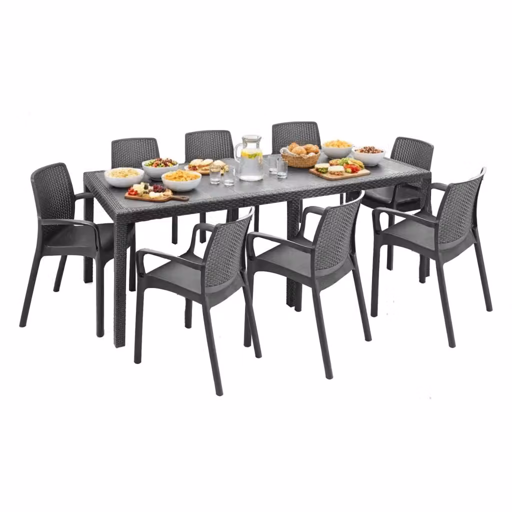 Set salotto da esterno Arret DMORA con tavolo rettangolare allungabile e 8 sedie con braccioli, Antracite – 2
