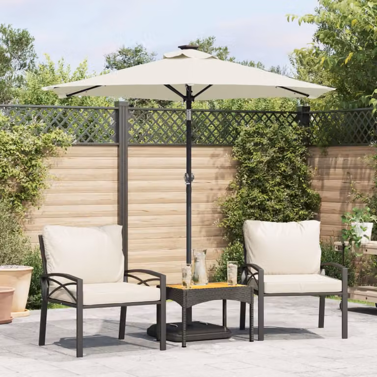 Ombrellone da giardino con LED vidaXL in acciaio e poliestere, Bianco e Beige, L 225 x P 225 x H 212 cm