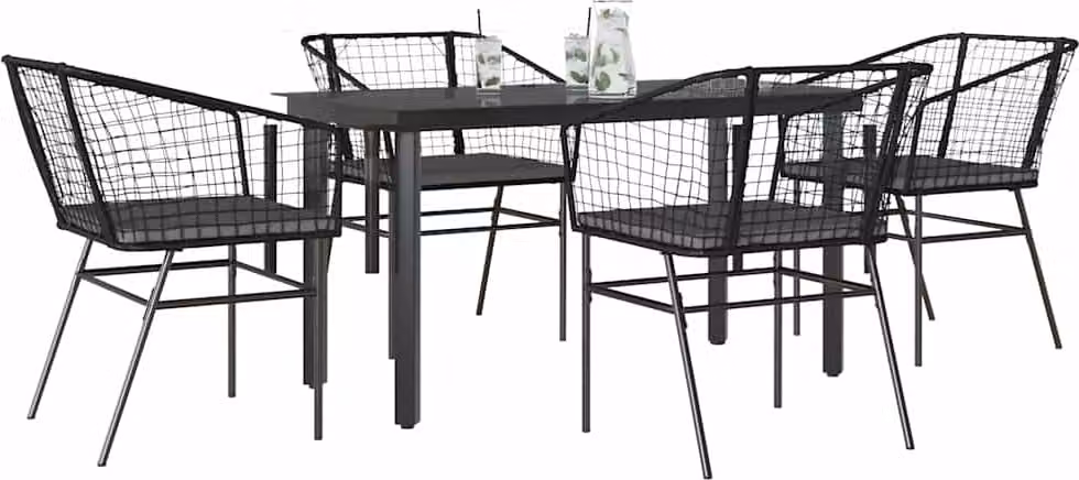 Maison Exclusive - Set da Pranzo da Giardino con Cuscini 5 pz Polyrattan Vetro