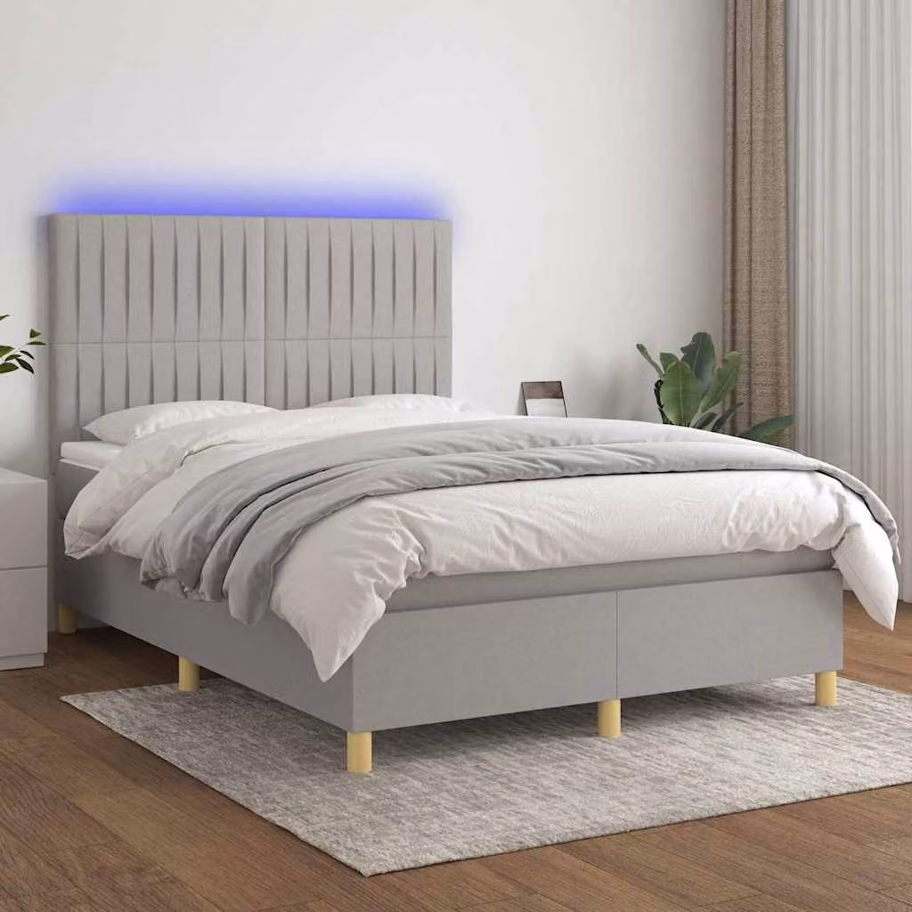 Letto con Materasso a Molle e Illuminazione LED vidaXL, Grigio Chiaro, L/P/H: 200 x 140 x 30 cm (altezza materasso 20 cm) – 1