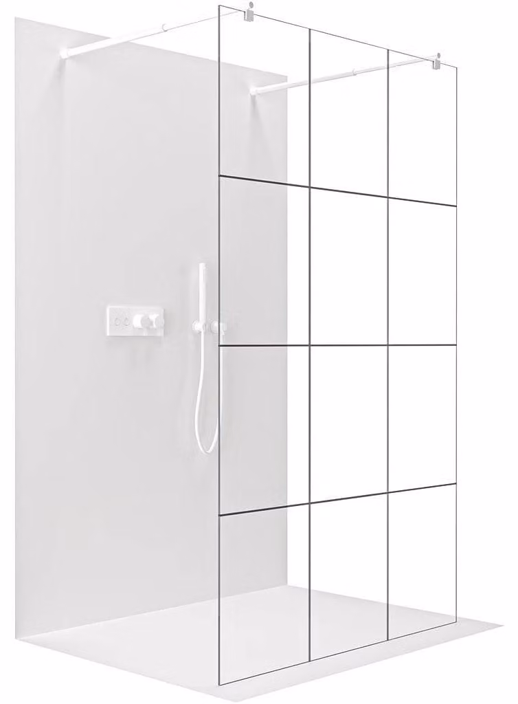 Pannello doccia angolare Walk-in Onyx Duo, versione sinistra/destra, vetro temperato da 8 mm, montante rotondo, finitura bianco opaco, vetro industriale, dimensioni 120x200 cm