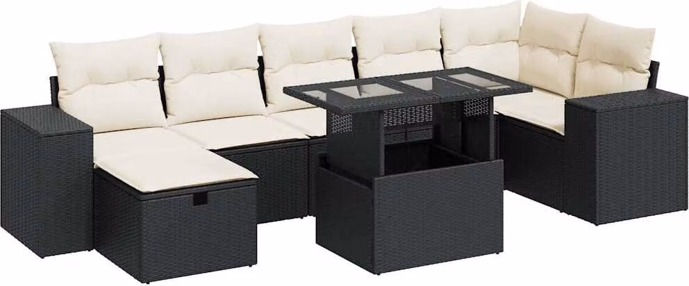 Set Divani da Giardino 5 pz con Cuscini in Polyrattan Nero