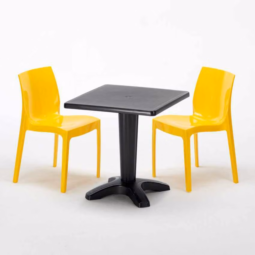 Tavolo quadrato nero e 2 sedie Set di aste per interni in polipropilene colorato Grand Soleil Ice Aia - Giallo