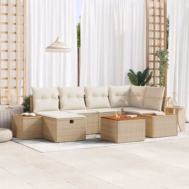 Set Divano da Giardino 7 pz Beige polyrattan 3359638