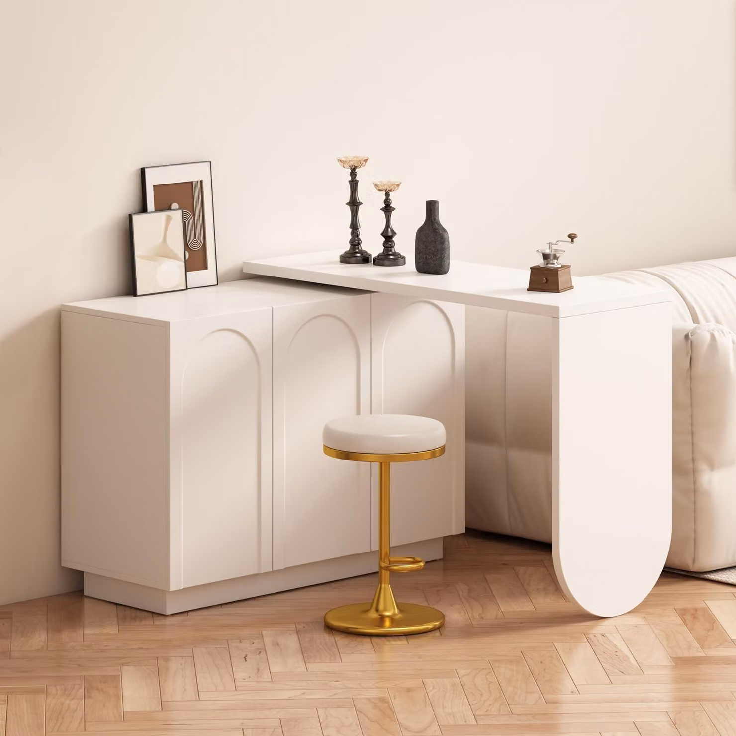 Scrivania a forma di L, girevole, 110 cm, bianca