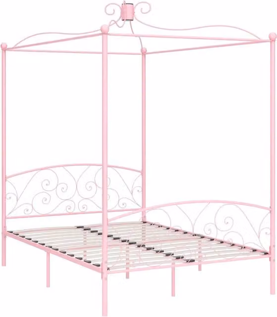 Letto a Baldacchino vidaXL in Metallo Rosa L/P: 140 x 200 cm