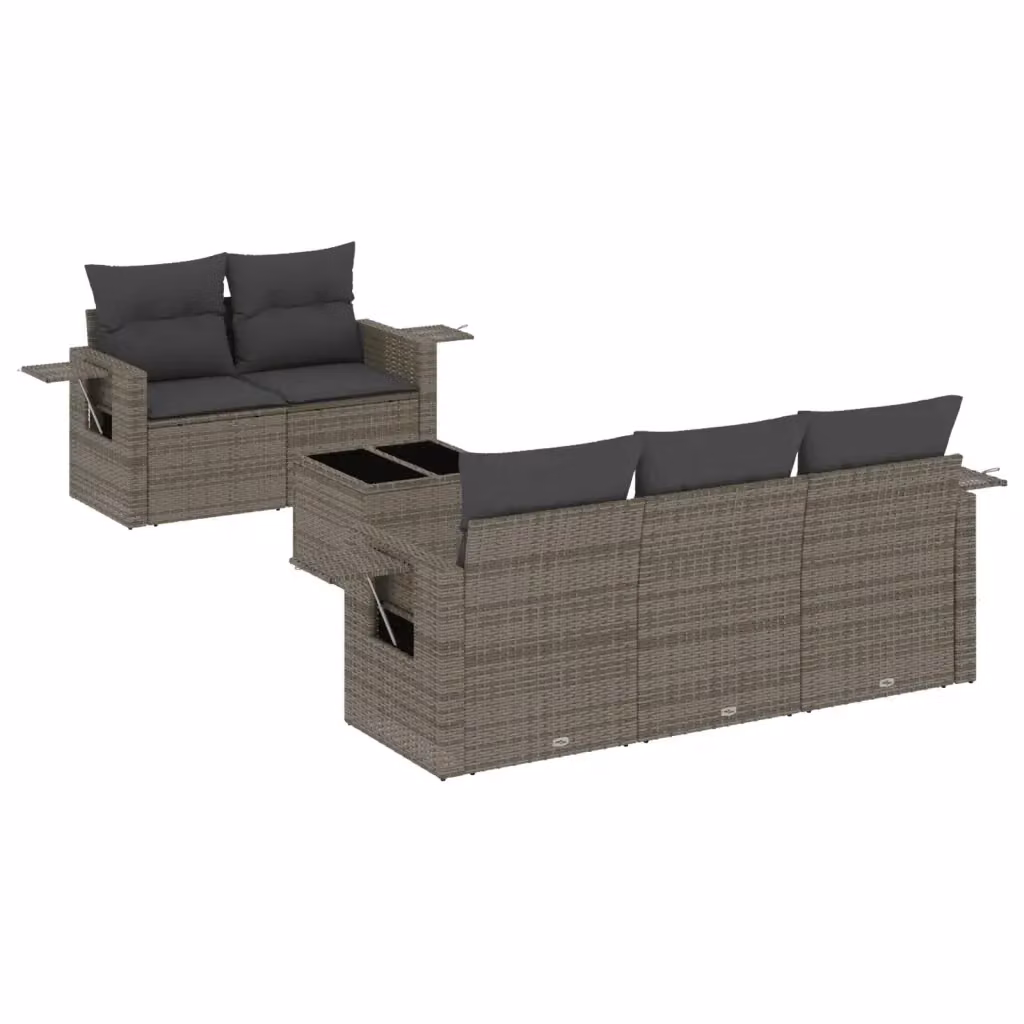 vidaXL Set Divano da Giardino 6 pz in Polyrattan Grigio con Cuscini e Tavolino – 2