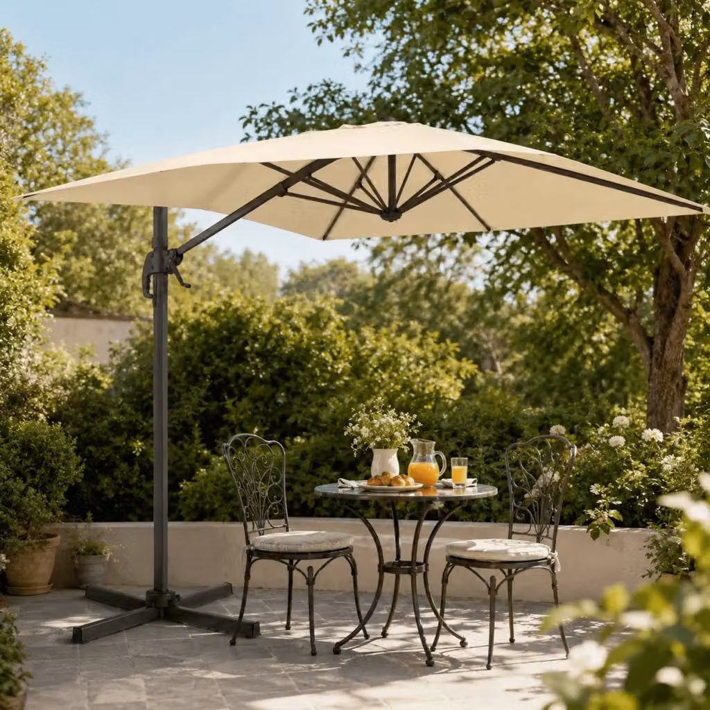 Ombrellone Decentrato Girevole 360 Arreditaly Rettangolare in Alluminio e Acciaio con Copertura in Poliestere Beige L: 400 cm, P: 300 cm, H: 270 cm – 2