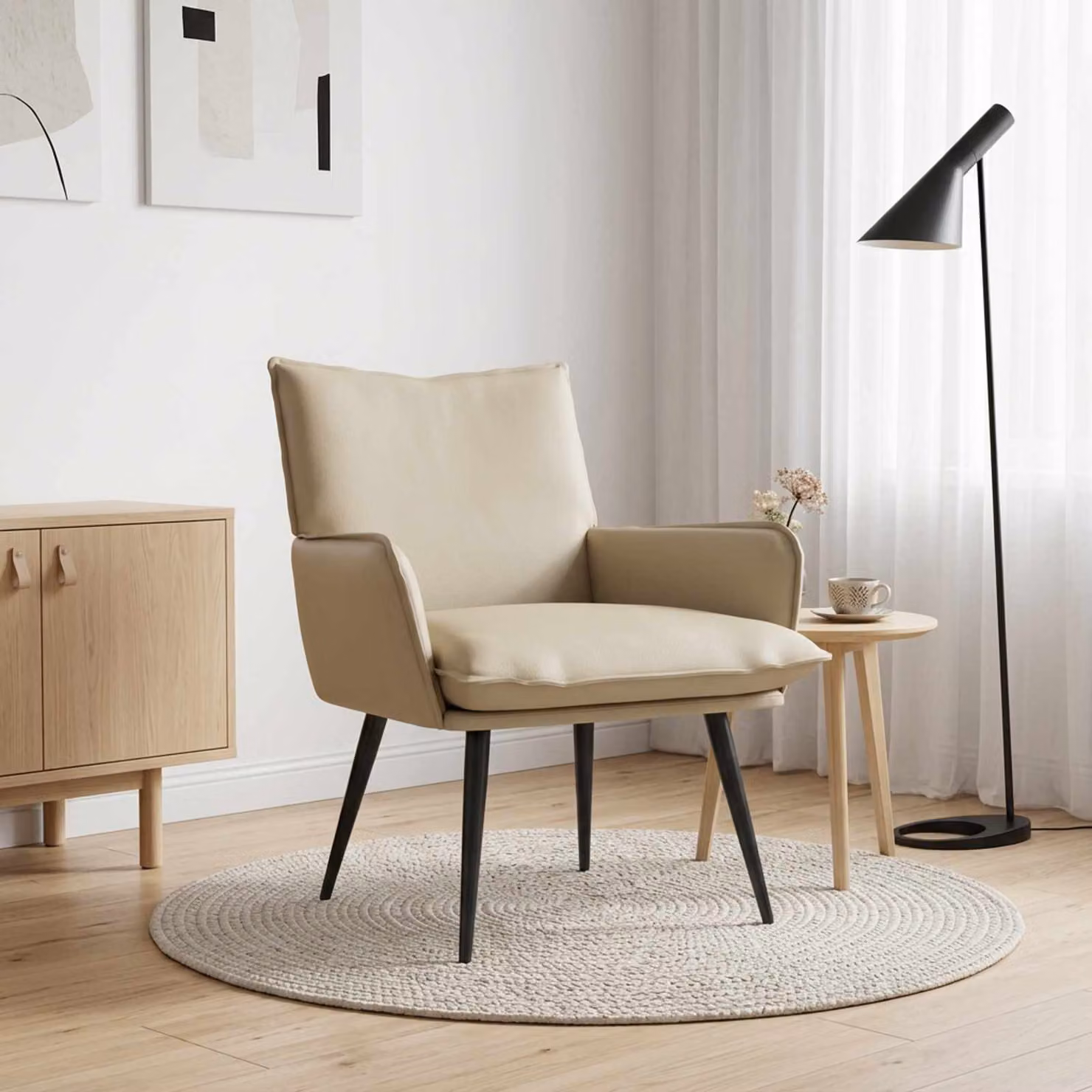 Poltrona moderna vidaXL in similpelle beige con braccioli per soggiorno e camera da letto