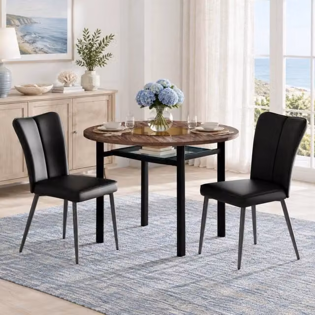 Set da pranzo rotondo Ø100 cm con 2 sedie nere