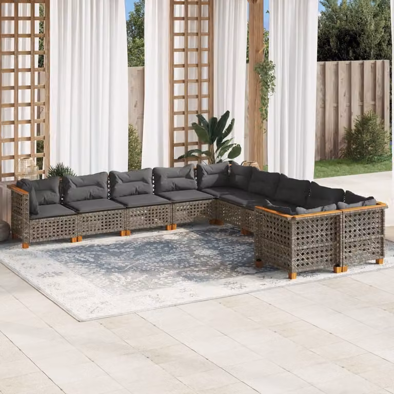 Maison Exclusive - Set da giardino 10 pezzi con cuscini Grigio Poly Rattan