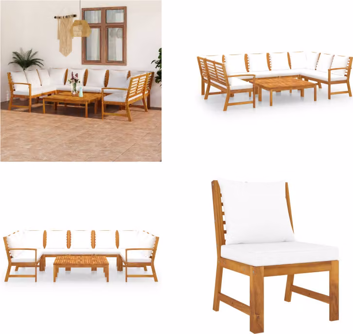 vidaXL Set salotto da giardino 9 pezzi con cuscini crema in legno massiccio di acacia - Set mobili da giardino - Set mobili da giardino - Set mobili da giardino - Set mobili da giardino