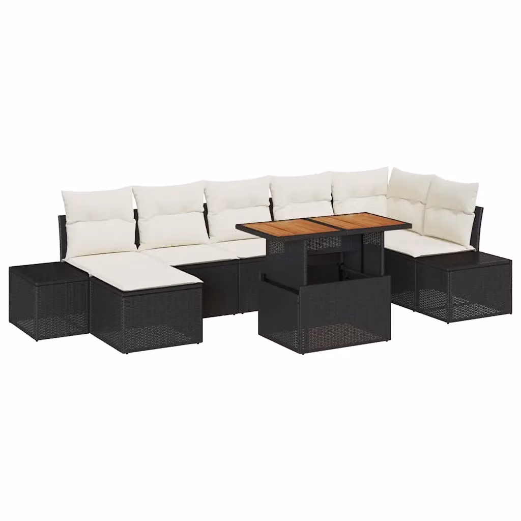 vidaXL Set Divano da Giardino 8 pz in Polyrattan con Cuscini Nero e Beige – 2