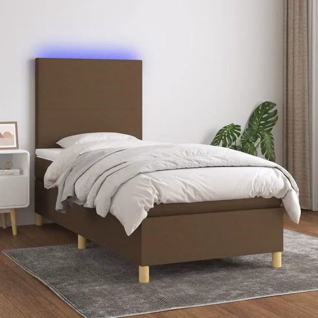 Letto Ibrido con Materasso e Illuminazione LED vidaXL in Tessuto Marrone e Bianco L/P: 80 x 200 cm – 1