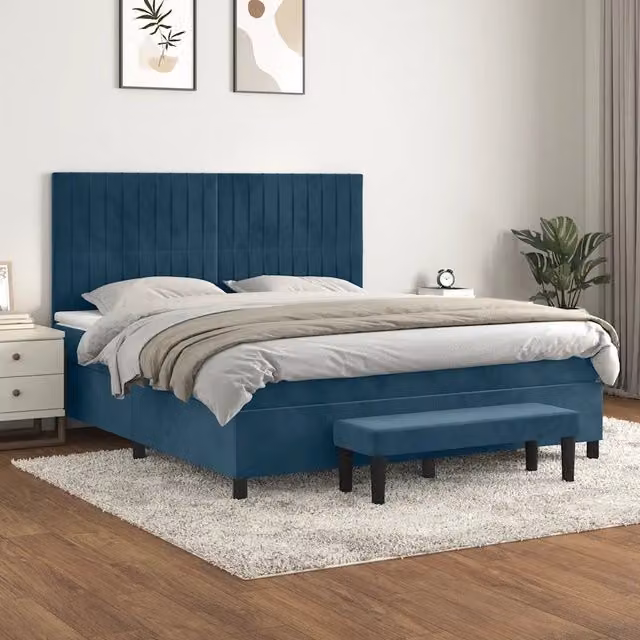 Letto Ibrido con Giroletto a Molle e Materasso vidaXL in Velluto Blu e Bianco L/P: 160 x 200 cm