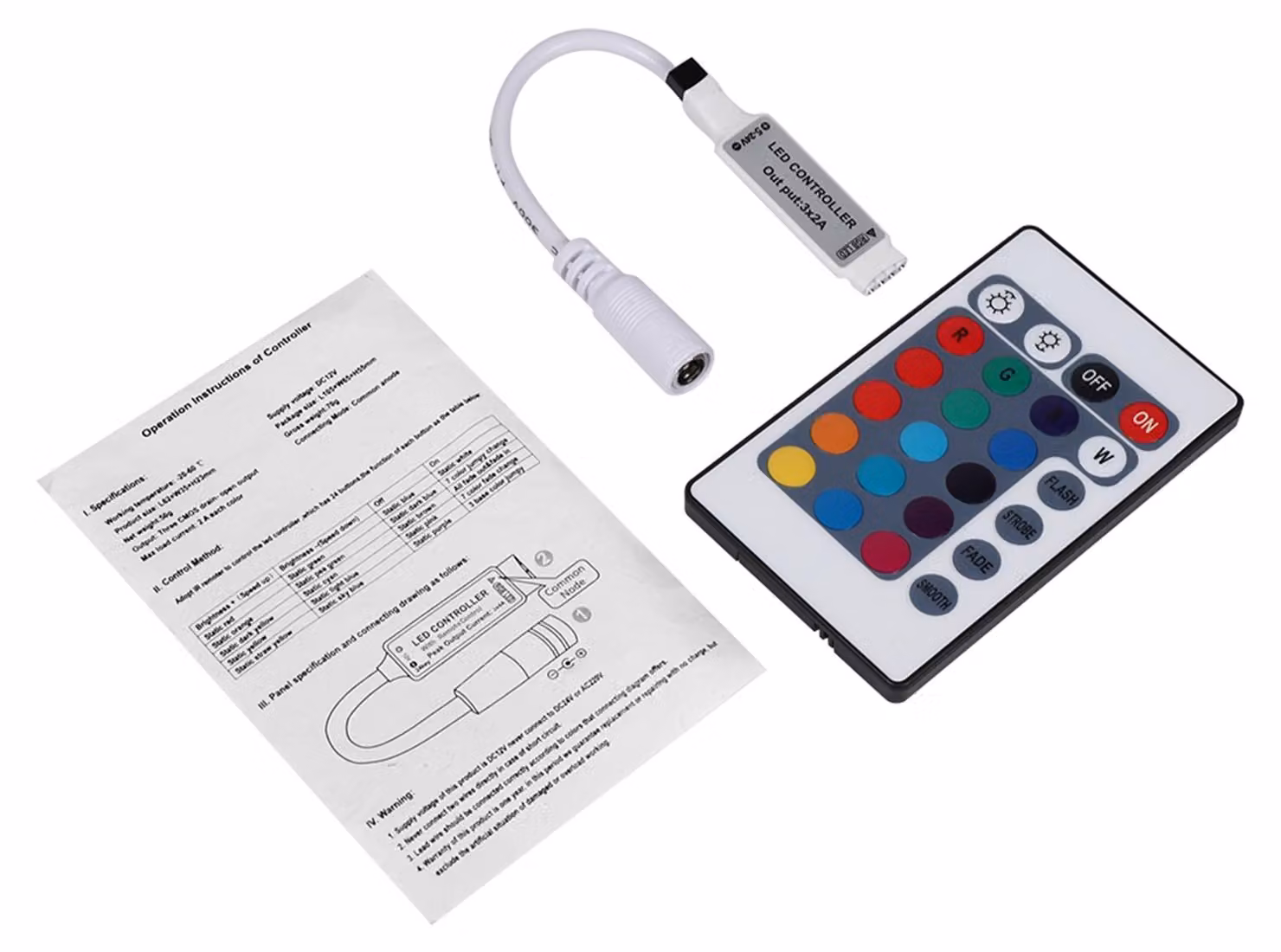 Mini telecomando IR a 24 tasti, controller wireless per strisce LED RGB 3528 e 5050