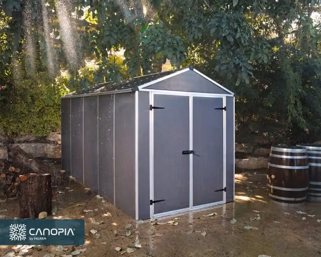 Casetta da giardino Palram Rubicon in policarbonato e alluminio, Grigio, L: 378 cm, P: 185 cm, H: 217 cm