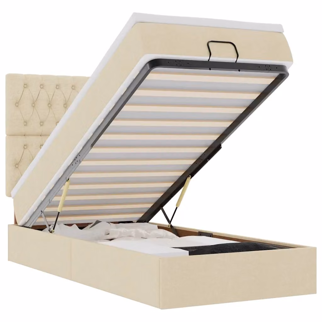 Pouf Letto con Materasso vidaXL in Tessuto Beige e Bianco L/P/H: 200 x 90 x 140 cm – 2