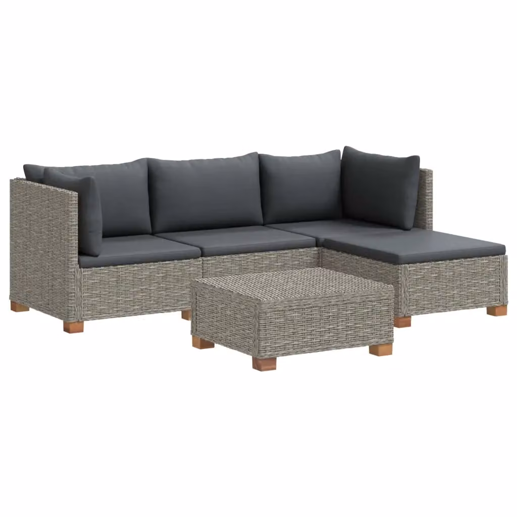 Set Lounge da Giardino a Forma di L vidaXL in Polyrattan con Cuscini Grigi e Tavolino da Esterno – 2