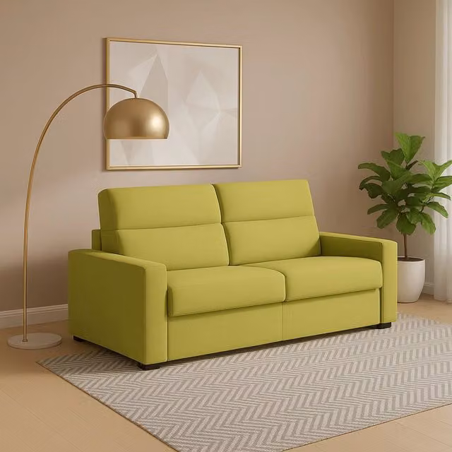 Divano 2 posti DMORA Verde, modello moderno con rivestimento in tessuto sfoderabile e struttura in legno massiccio, L: 180 cm, P: 95 cm, H: 100 cm – 1